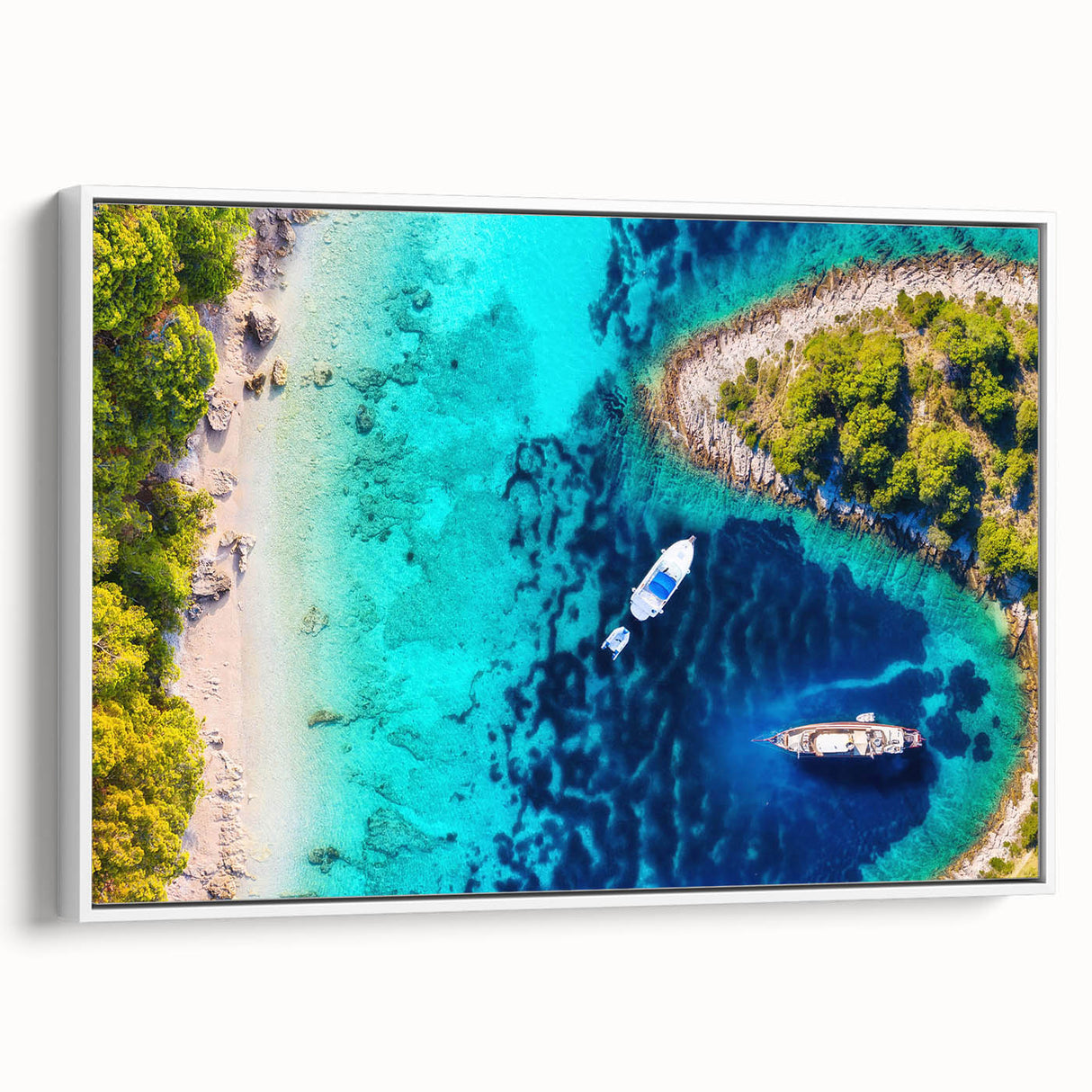 Framed canvas of vintage poster art featuring a colorful European Croatia scenery, ideal for living room decor.