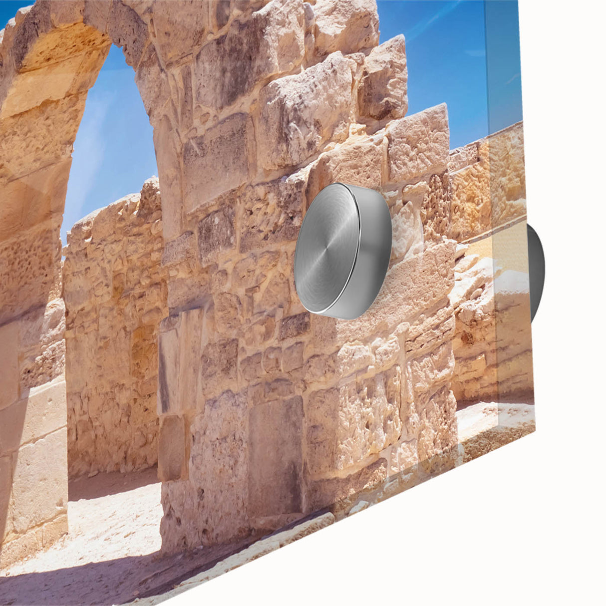 Large abstract wall art depicting a European Cyprus landscape in muted earth tones on acrylic glass.
