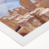 Art deco poster featuring a European Cyprus landscape in muted earth tones on rolled canvas, suitable for dining room decor.