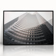 Large abstract wall art depicting a stylized London skyline in muted black and gray tones on a framed acrylic.