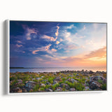 Vintage poster art of a European Estonian landscape on framed canvas, featuring colorful art in extra large size.