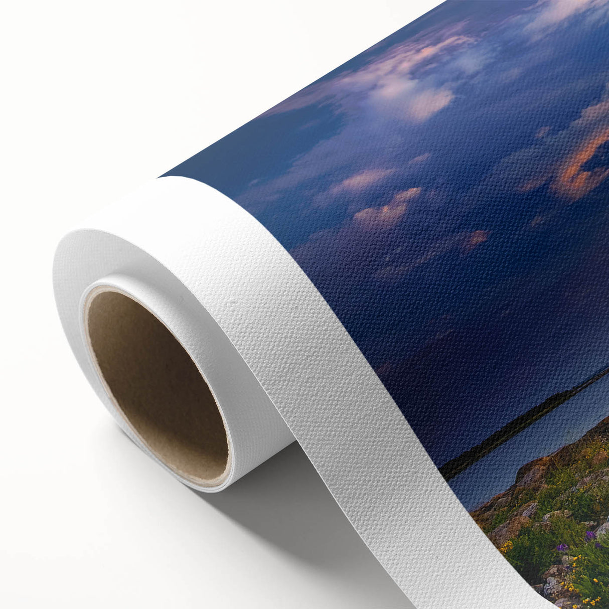Art deco poster of a serene Estonian landscape in pastel shades on rolled canvas, ideal for nursery wall art.