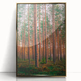 Art deco poster of a serene Finnish landscape in muted gold and blue tones, acrylic framed, ideal for modern art wall decor.