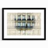 Extra large abstract art print featuring a colorful Parisian scenery in textured style, ideal for living room decor.