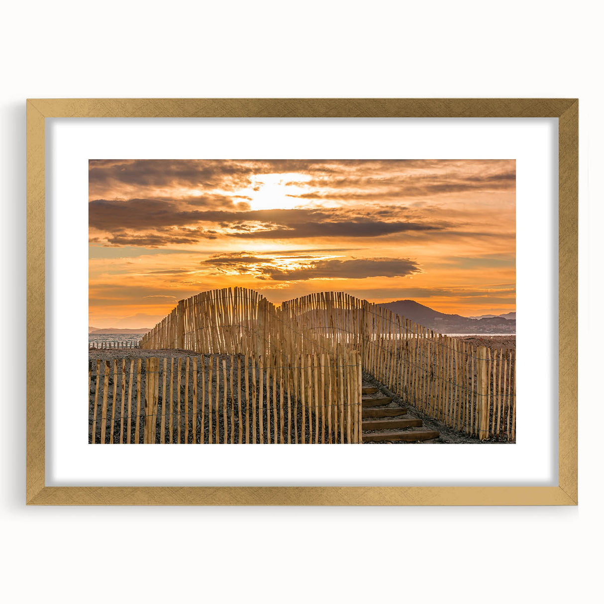 Abstract art print of a southern French landscape in muted earth tones on a framed canvas.
