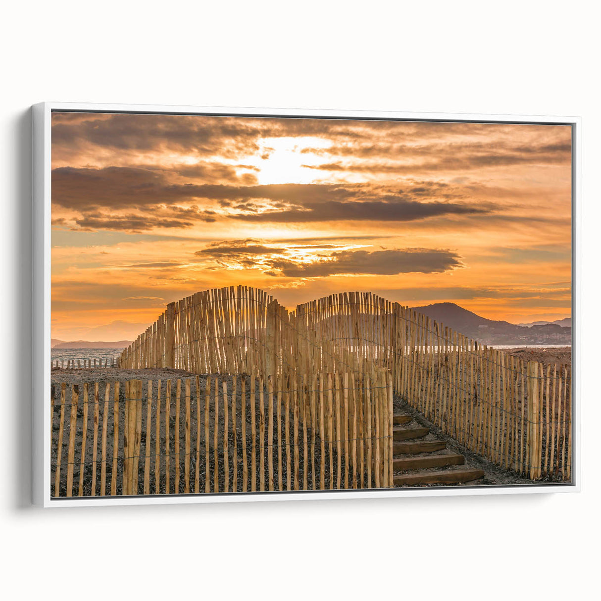 Vintage poster art of a scenic South France landscape in muted colors on extra-large framed canvas.