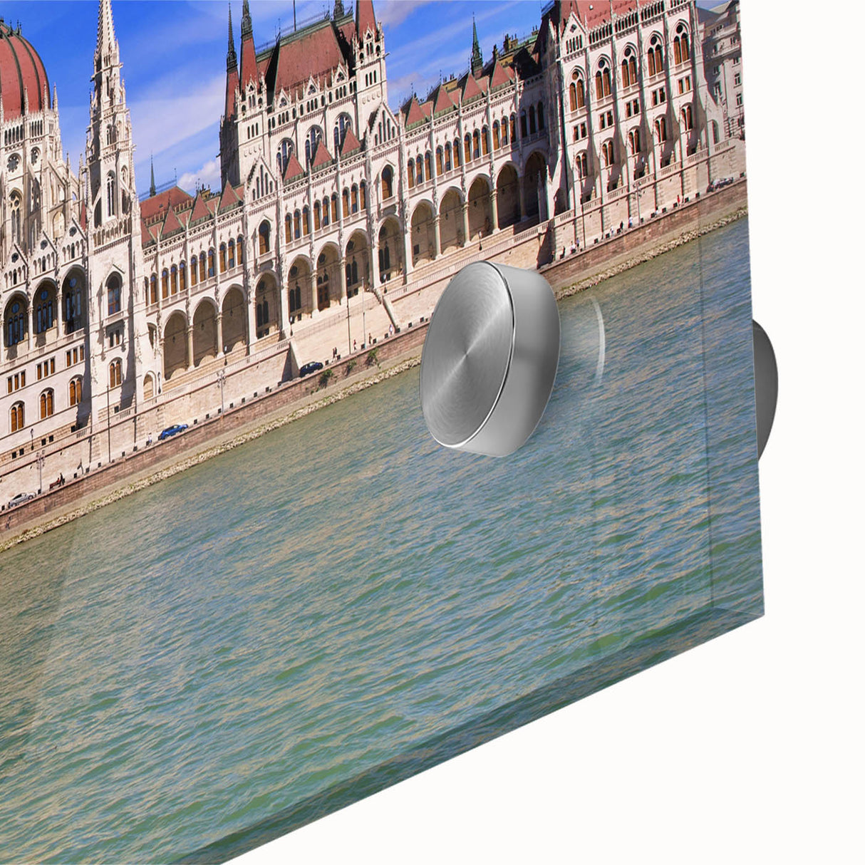 Large abstract depiction of a European scenery in muted earth tones, acrylic print.
