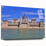 Acrylic glass print of a European scenery with muted earth tones, ideal for dining room decor.