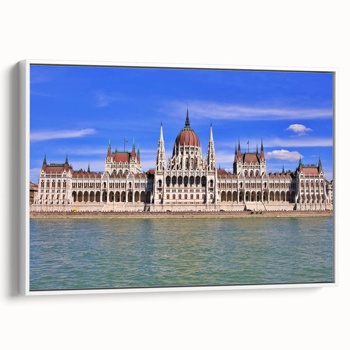 Vintage poster art of a Hungarian landscape in colorful hues on extra large framed canvas, ideal for living room decor.