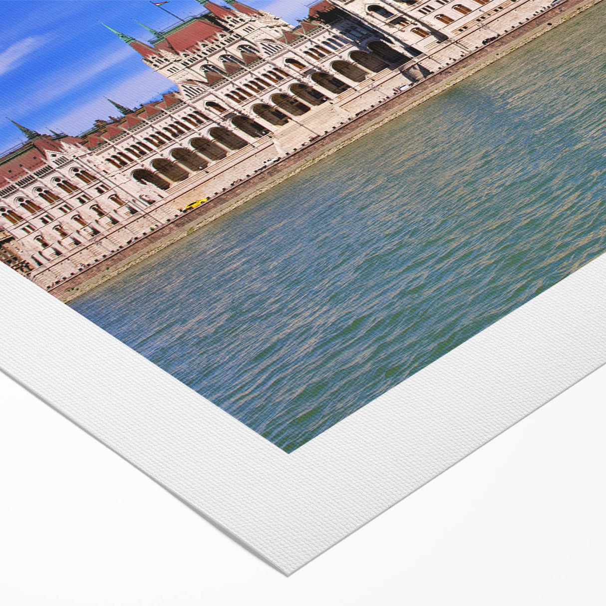 Art deco poster featuring a scenic European landscape in muted earth tones on rolled canvas, suitable for dining room decor.
