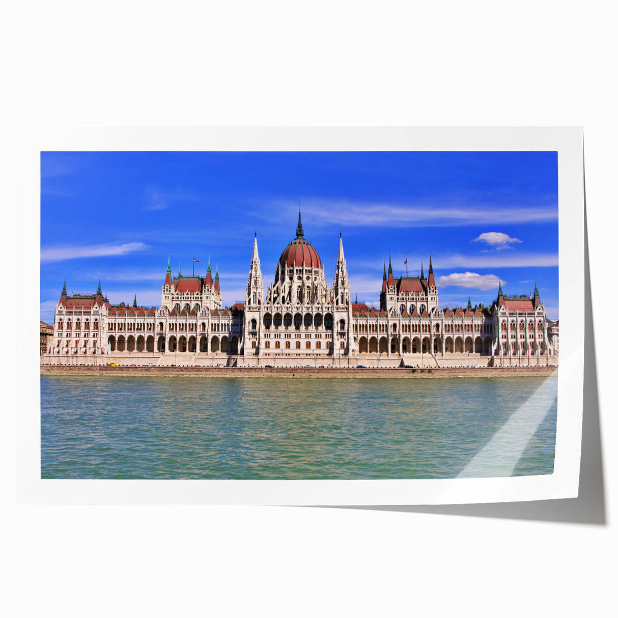 Extra large rolled print of a European scenery with vibrant floral elements, ideal for art wall dining room.