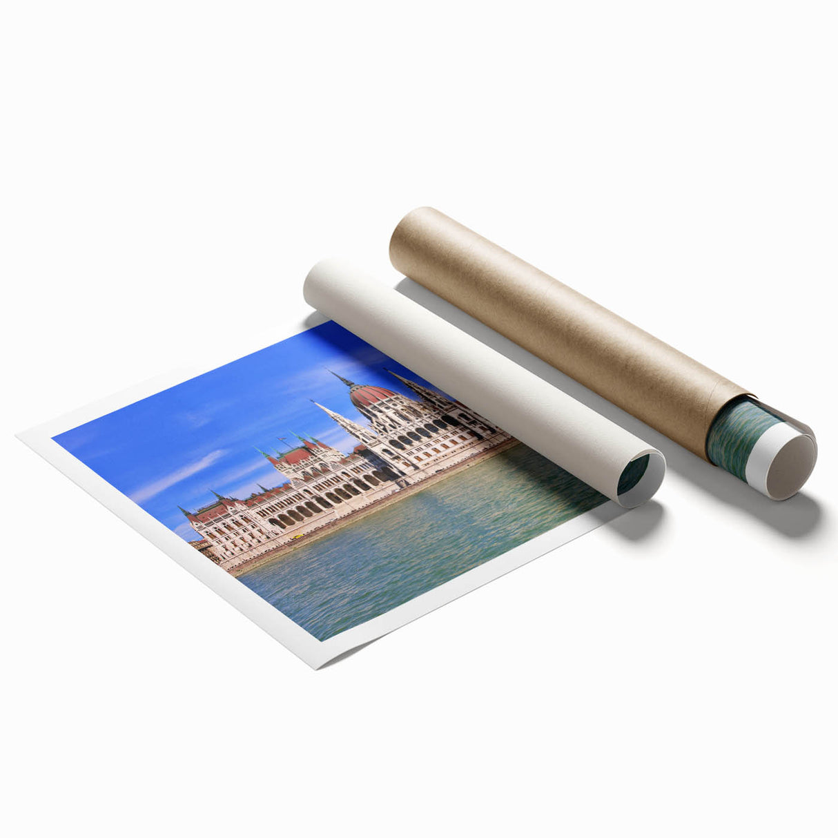 Extra large rolled print of a European scenery with vibrant floral elements, ideal for classy bathroom wall art.