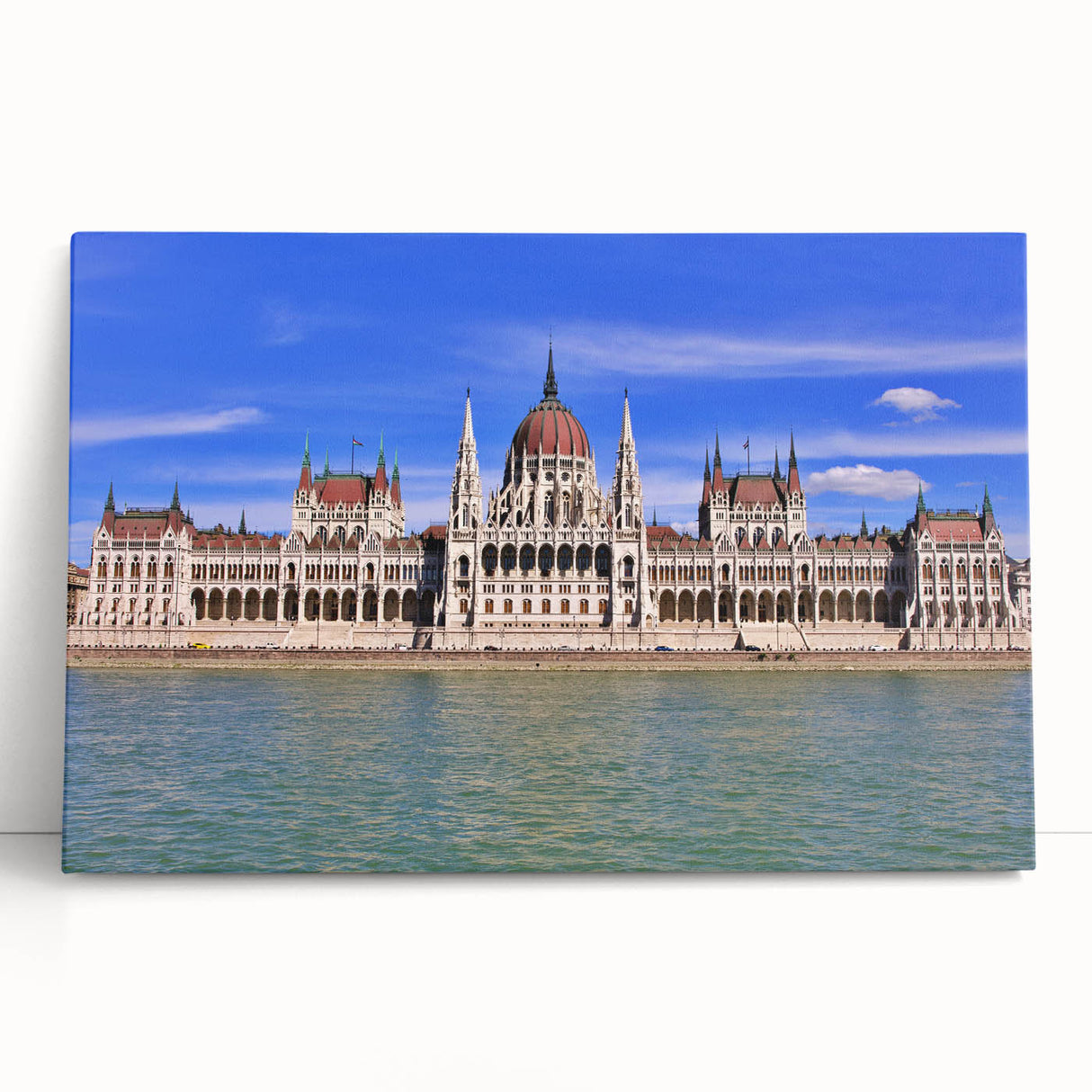 Black and white stretched canvas of a European cityscape, ideal for kitchen wall art.