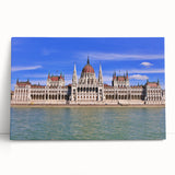 Black and white stretched canvas of a European cityscape, ideal for kitchen wall art.