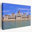 Side view of a stretched canvas depicting a European scenery in Hungary, featuring muted earth tones.
