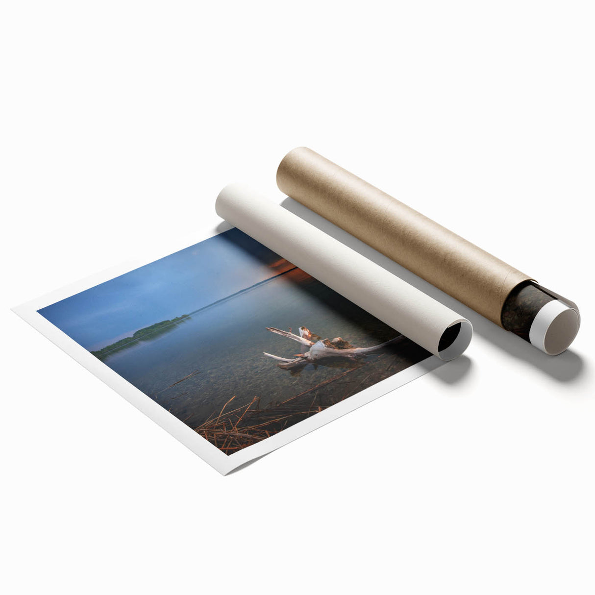 Extra large rolled print of a serene Latvian landscape featuring soft floral elements in pastel shades.