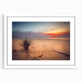 Textured art print featuring abstract depiction of a European Lithuanian landscape, in muted earth tones, framed in white.
