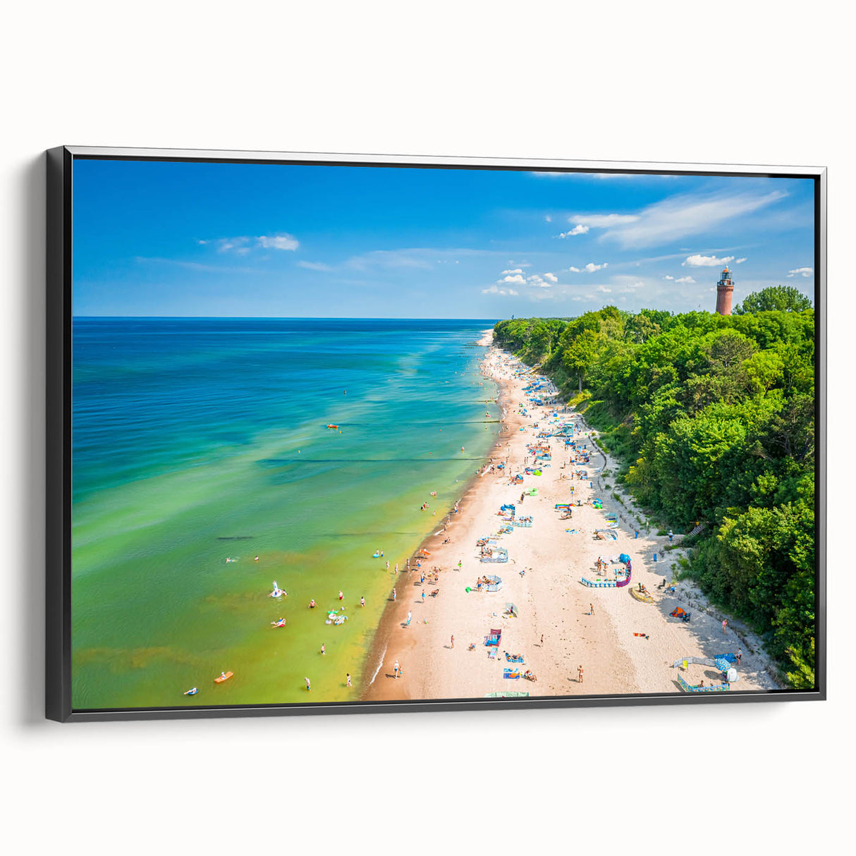 Black and white framed canvas of a vintage European landscape, ideal for bedroom wall art.