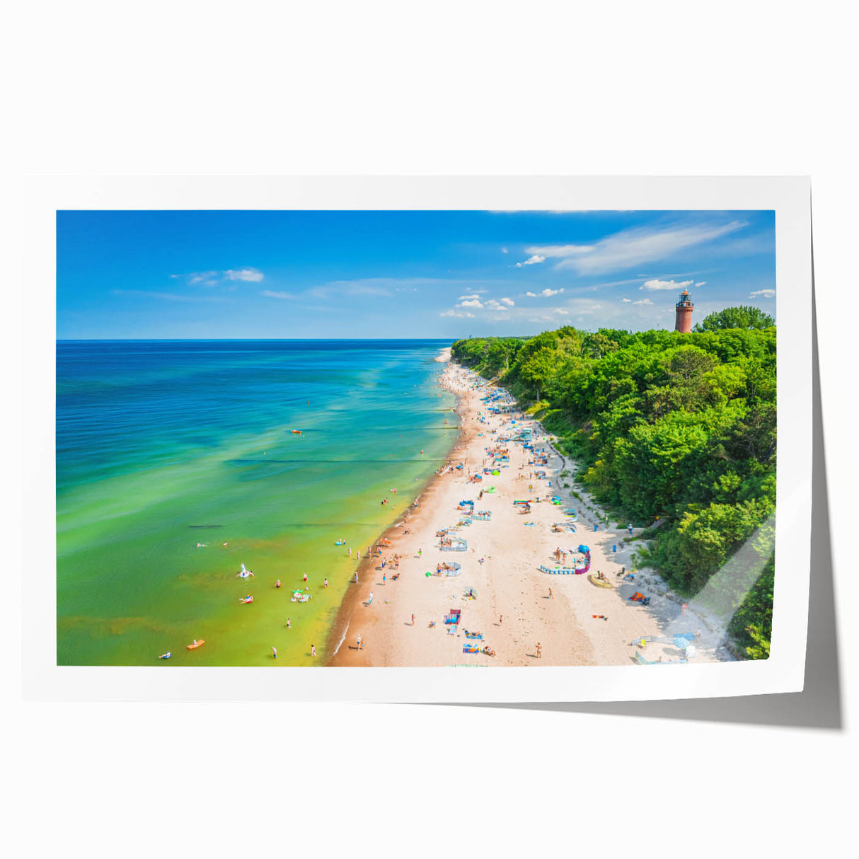 Extra large rolled print depicting a serene European landscape with vibrant green and blue hues.