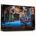 Acrylic print of Barcelona cityscape in muted earth tones, ideal for dining room decor.