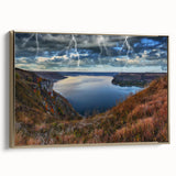 Framed canvas depicting a vintage-style landscape painting of a Ukrainian scenery in muted gold and black tones.