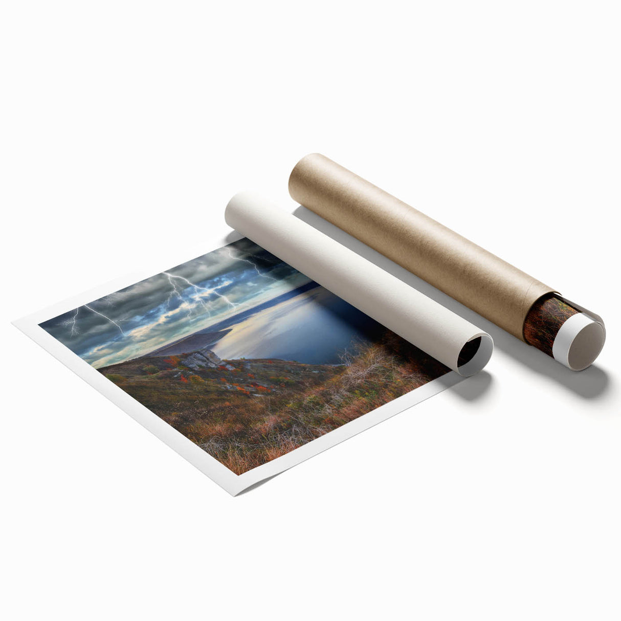 Extra large rolled print featuring a serene Ukrainian landscape with vibrant green and floral elements.