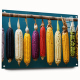 Large abstract wall art of Oaxaca scenery in vibrant colors on acrylic glass, suitable for bedroom or dining room decor.