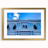 Extra large abstract art print featuring textured scenery of Yucatan in muted earth tones, framed in gold.