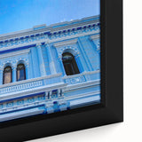 Extra large framed canvas of a textured Yucatan scenery in black with colorful accents, ideal for living room decor.