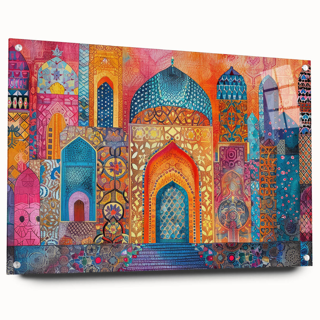 Acrylic print of a Middle Eastern landscape in earth tones, ideal for bedroom or dining room decor.