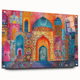 Acrylic print of a Middle Eastern landscape in earth tones, ideal for bedroom or dining room decor.