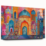 Large abstract wall art of a Middle Eastern scenery in muted earth tones on acrylic glass.
