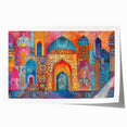 Extra large rolled print of a floral scene in Iran with vibrant green and pink tones, ideal for dining room wall art.