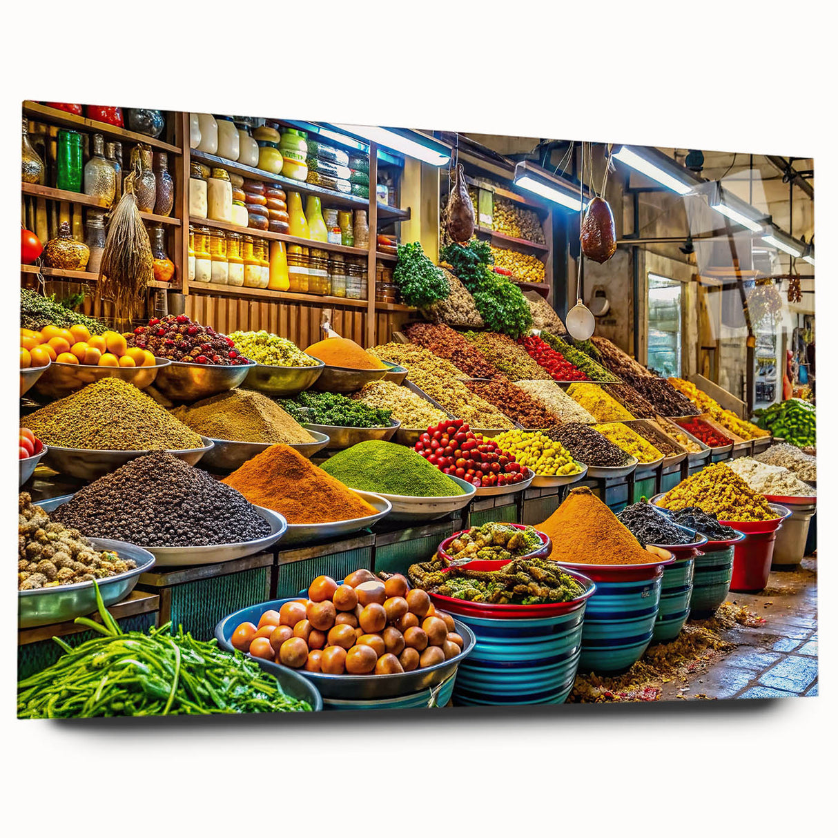 Large abstract wall art of Tel Aviv skyline in muted earth tones, printed on acrylic glass.