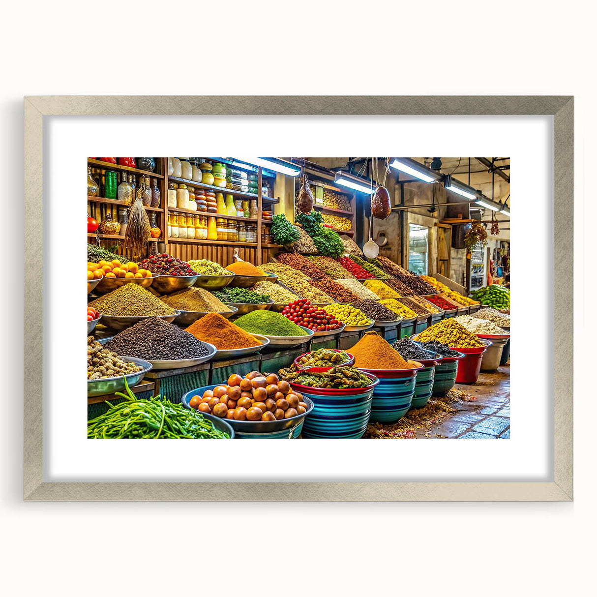 Textured abstract art print of Tel Aviv skyline in muted earth tones on a framed canvas, suitable for bedroom art.