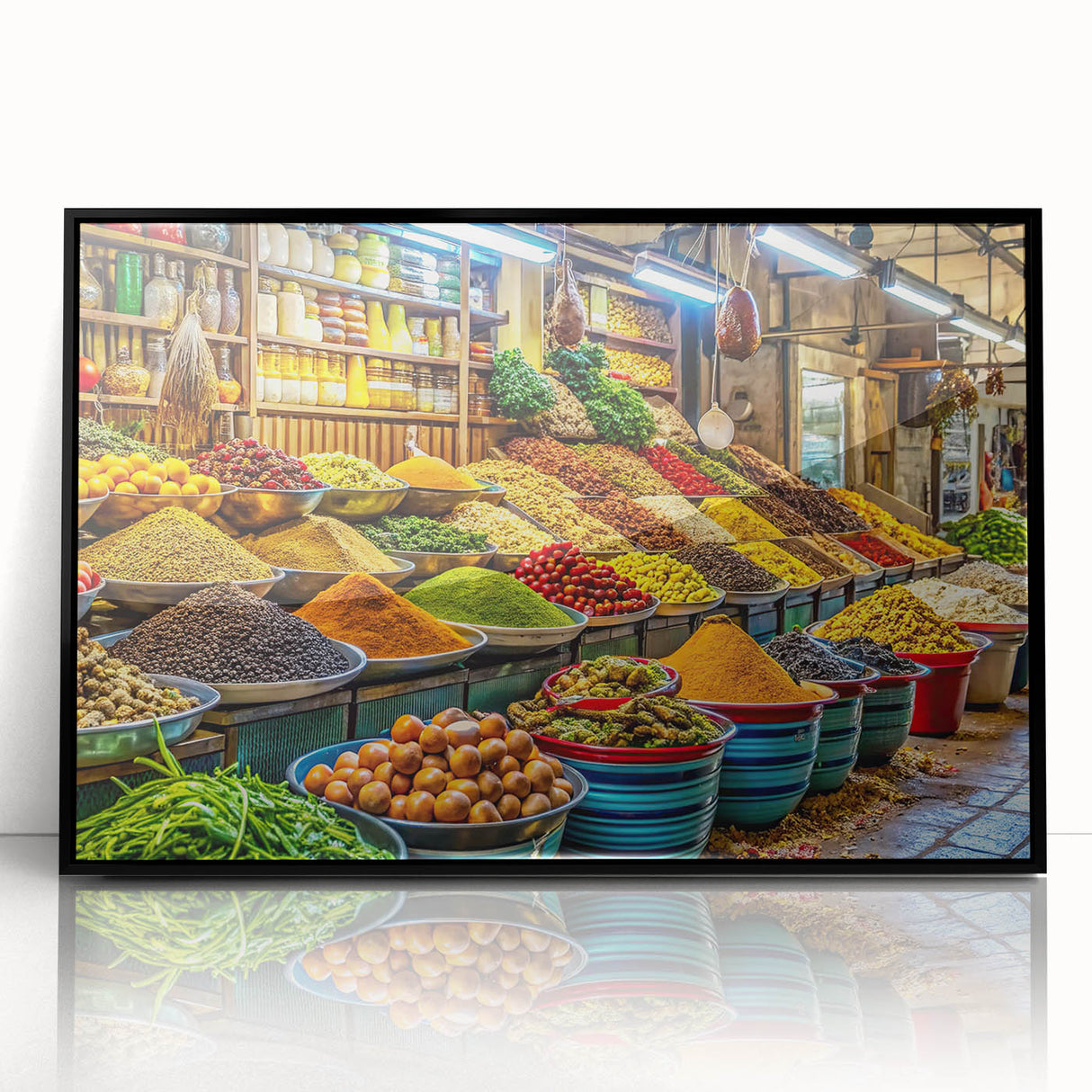 Large abstract wall art depicting the Tel Aviv skyline in muted earth tones on a framed acrylic print.