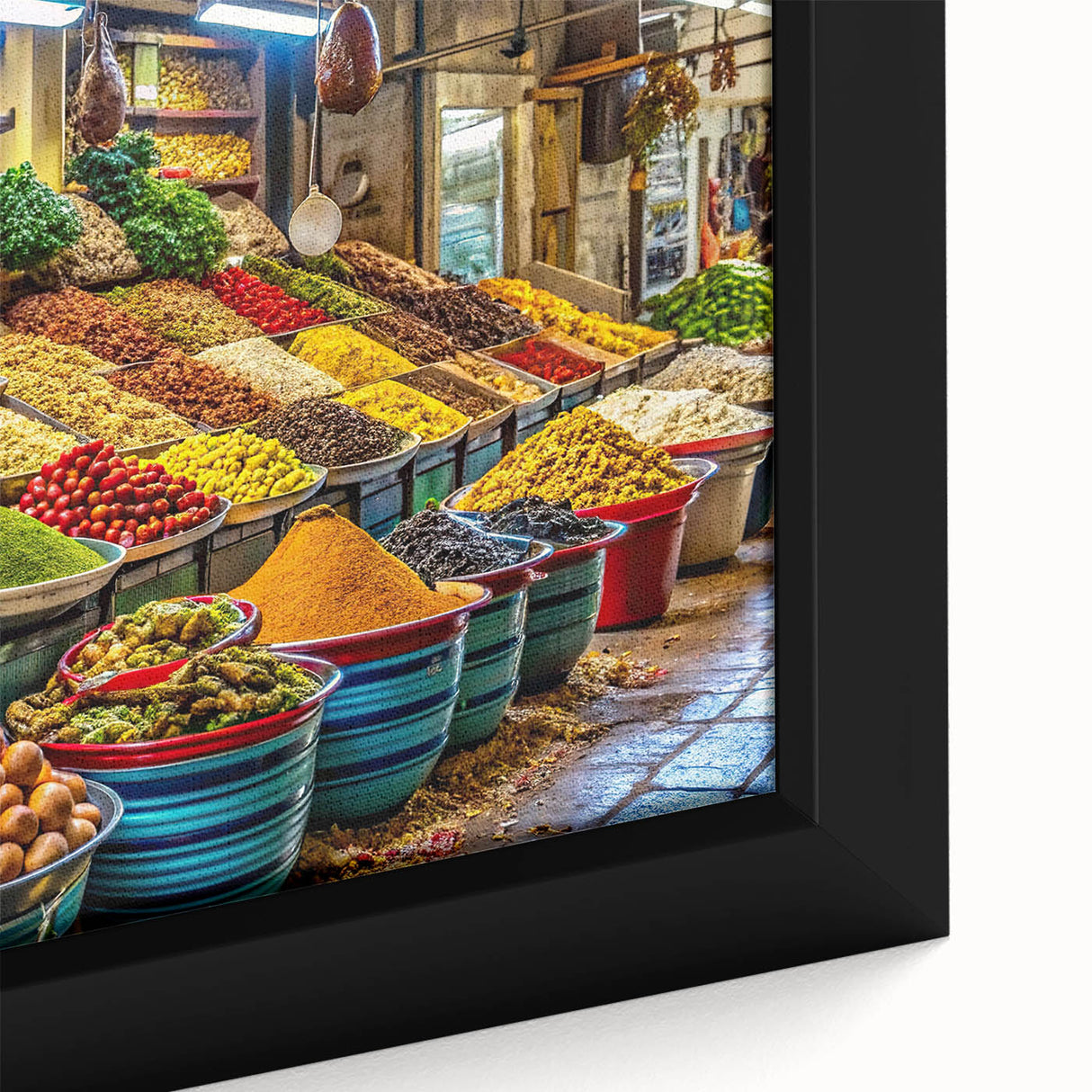 Framed canvas featuring a textured, colorful depiction of the Tel Aviv skyline in predominantly black tones.