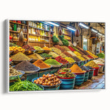 Vintage poster art of Tel Aviv with colorful, vibrant hues on extra-large framed canvas, ideal for living room decor.