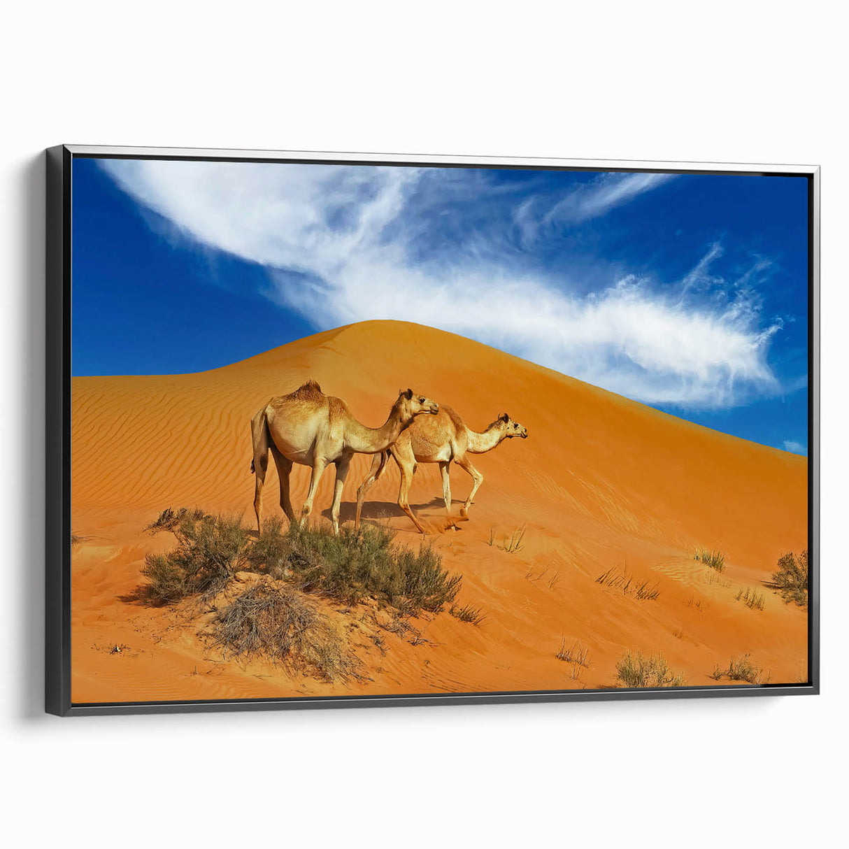 Black and white wall art featuring a vintage-style landscape of Oman on a framed canvas, suited for bedroom decor.