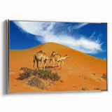 Framed canvas landscape art painting depicting a Middle Eastern scene in vibrant colors, ideal for living room decor.