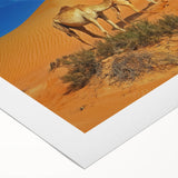 Art deco poster of a Middle Eastern landscape in muted earth tones on rolled canvas, suitable for dining room decor.