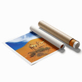 Extra large rolled print depicting a Middle Eastern Oman scenery with muted earth tones, ideal for classy bathroom wall art.