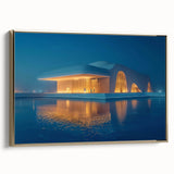Framed canvas featuring a vintage-style landscape of Abu Dhabi with muted gold and black tones, ideal for bedroom wall art.