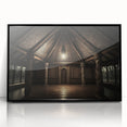 Large abstract wall art depicting an oceanic Fiji scene in muted blue and green tones, framed in black acrylic.