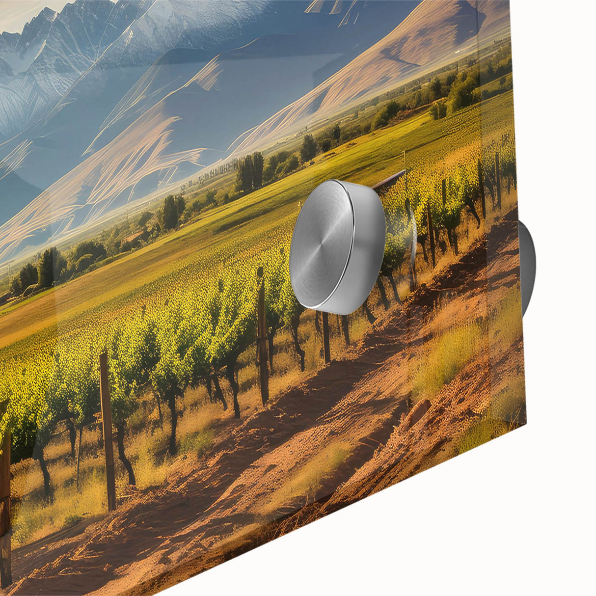 Large abstract wall art featuring a South American landscape in muted earth tones on acrylic glass.