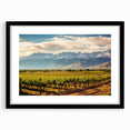 Colorful abstract art print of a textured Argentine landscape in a large black frame, ideal for living room decor.