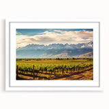 Abstract art print of an Argentine landscape in soft pastel hues on a white framed mat, ideal for dining room decor.