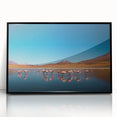 Large abstract wall art featuring a colorful Bolivian landscape in mid-century modernist style, framed in black acrylic.