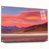 Large abstract wall art depicting a South American Chilean landscape in muted earth tones on acrylic glass.