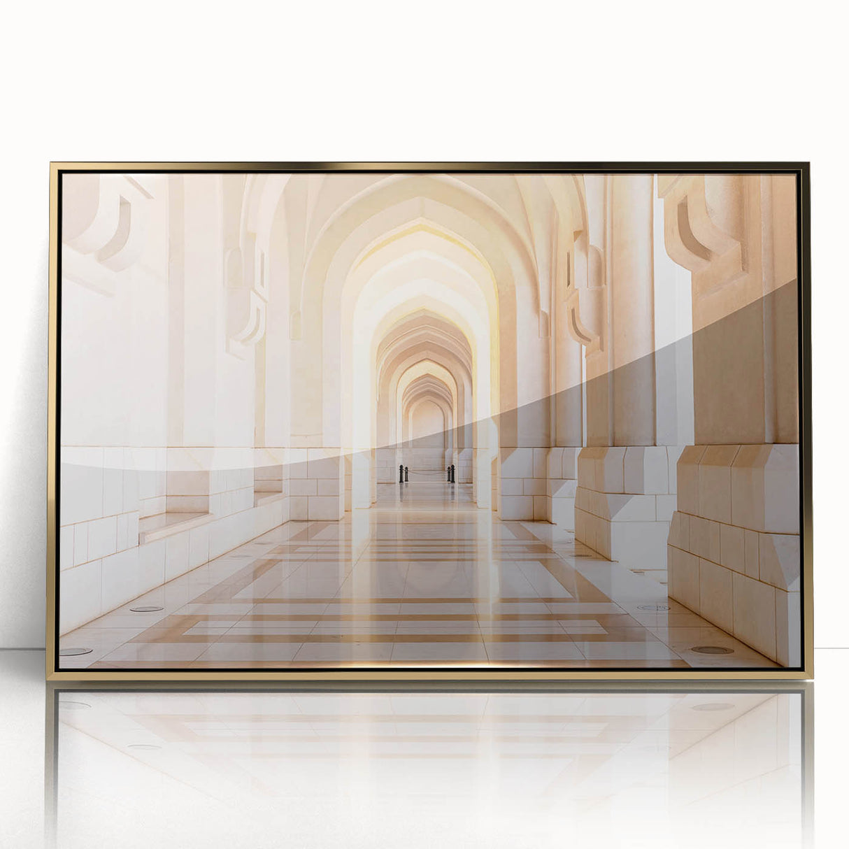 Large art print depicting an Alabama landscape in mid-century modernist style, framed in acrylic with gold tones.